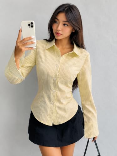 Image of Women Shirt||Women Relaxed Fit Vertical Striped Spread Collar Cotton Casual Shirt (S-12-19)