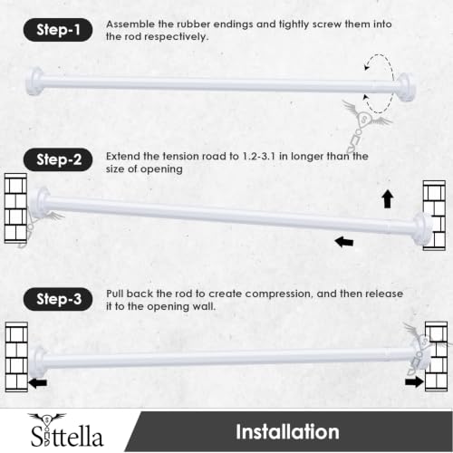 Image of SITTELLA (85Cm To 140Cm) Extendable Shower Curtain Tension Rod Non-Drilling Anti-Skid Spring Pull Rod - Stainless Steel, White