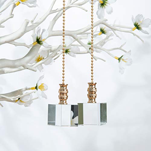 Image of Ceiling Fan Pull Chain, Fan Pulls Set with Connector, 2 Pack Crystal Clear Cube Fan Pull Extension for Light Fan Chain