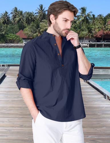 Image of Zombom Cotton Polyester Blend Solid Casual Regular Fit Mandarin /Chinese Collor Short Kurta Shirt for Men