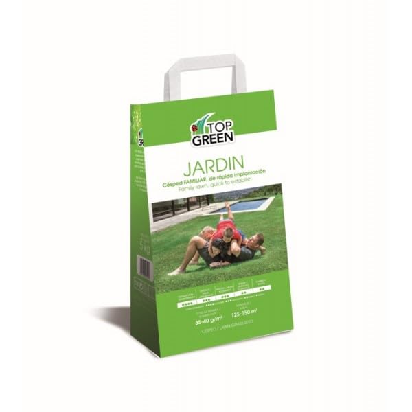 Peyca Semillas de césped de jardin TOP GREEN. Césped familiar de rapida implantacion. Resistente. Listo para plantar. (5 kilos)