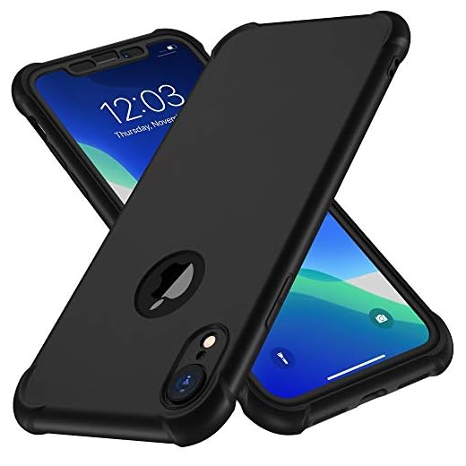 ORETECH Funda Compatible con iPhone XR, con 2 x Protector de Pantalla de Vidrio Templado 360°Carcasa para iPhone XR Case Silicona Ligera Delgado PC TPU Bumper Rubber Funda para iPhone XR Caso Negro