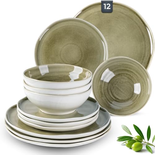 Image of Leratio Ceramic Dinnerware Sets for 4,Porcelain Plates and Bowls Sets with Wavy Edge,Microwave & Dishwasher & Oven Safe,Light Weight & Scratch Resistant Dishes Sets-Service for 4 (12pcs)