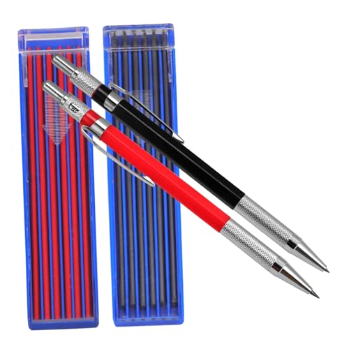 EXQUIMEUBLE 多機能黒赤芯入り自動木工筆 軽量コンパクト設計で持ち運び便利 精密なマーキング対応の大工用製図シャーペン