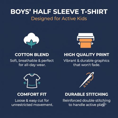 Image of Boy's Printed Cotton Blend T-Shirt | Round Neck | Half Sleeve | Regular Fit | Casual Wear | Black, Navy, Grey Melange | 2-8 Years