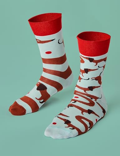 Many Mornings Witzige ungleiche Socken mit Dackel-Motiv Größe 43-46 für Damen und Herren Lustige Baumwollsocken