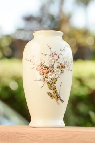 桂木陶芸 白薩摩 花瓶 梅菊 細身 工芸品 工芸 手作り 薩摩焼 陶芸品 焼物 陶器[入金確認後、1ヶ月以内の発送]