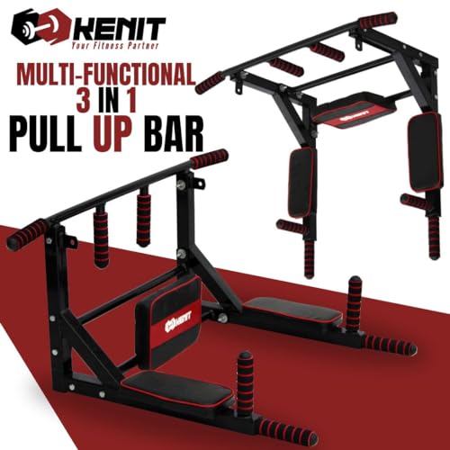Image of 3-in-1 Heavy Duty Wall Mounted Pull Up Bar with Dip Station, Multifunctional Home Gym Training Bar, Strength Workout Equipment with 200kg Weight Capacity (Red & Black)