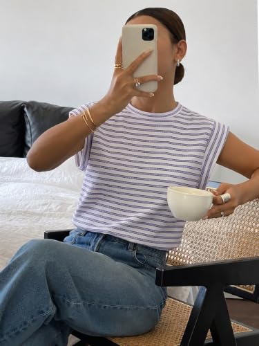 Image of Jawdrobe Women's Striped Western Top Round Neck Cap Sleeve T-Shirt for Women