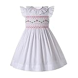 Pettigirl Newborn Infant Baby Girl White Embroidery Hand Smocked Dress Clothes