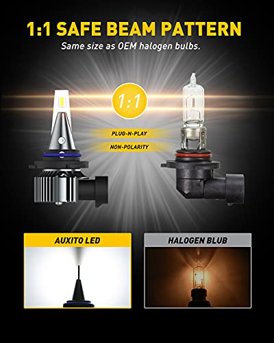 Image of AUXITO 9006 HB4 LED Fog Light Bulbs, 6000LM High Brightness, 6500K Cool White with CSP LED Chips, Daytime Running Lights DRL Bulbs for Cars, Trucks, IP67, Pack of 2