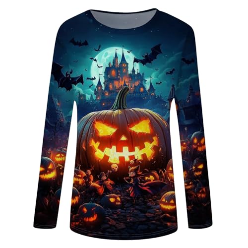 Halloween Shirts for Women Long Sleeve Plus Size Fashion Crewneck Comfortable Tshirts Halloween Costumes for Women