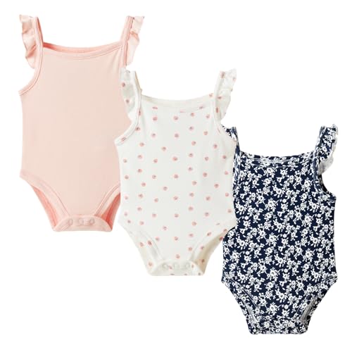 Baby Girls Multi-Pack Sleeveless Bodysuit-100% Cotton Ultra-Soft Breathable for 0-12 Months, Summer/Spring Outfits
