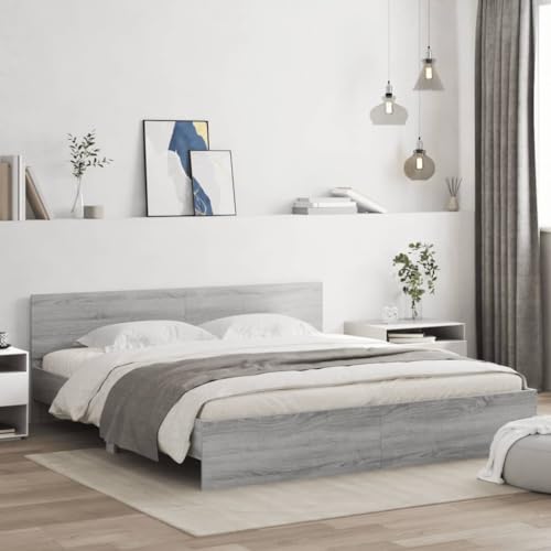 Gecheer Canapé con cabecero y LED, borde de cama clásico elegante, estructura de cama, cama, cuello redondo, individual, doble, moderno, marco de la cama con plataforma de madera, cama gris Sonoma 200 - imagen 3