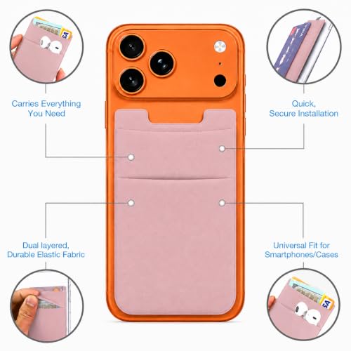 Image of Mizi (2 Pack Adhesive Phone Stretchy Wallet, Card Holder for Back of Phone Stick on Phone Cases for iPhone /Android /Samsung Galaxy - Pink