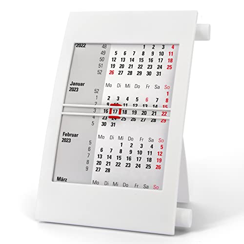 Truento 3-Monats-Tischkalender für 2 Jahre (2023 & 2024) - mit Drehmechanik - weiß/weiß/rot Cover