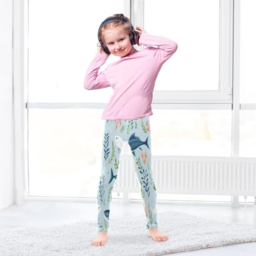 Bolaz Toddler Girls Leggings Printed Yoga Pants Leggings White Blue Fish for Kids4