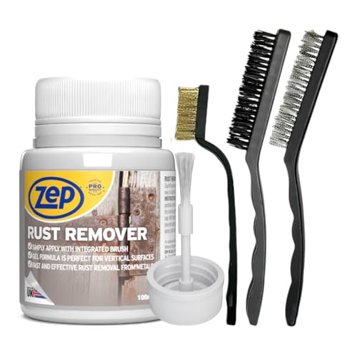 Zep Rust Remover & 3 Pack Wire Brushes - Convenient Brush Cap for Easy Application, Wire Brushes for Loose Rust Removal