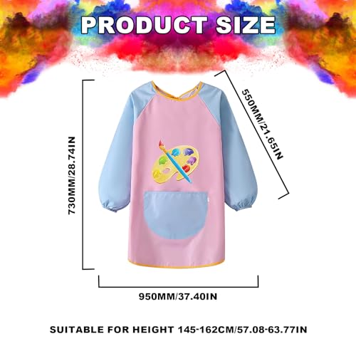 Malschürze Kinder,Malkittel,Malkittel Schule 1. klasse,Malschürze Schule, Schürzen Set Mit Taschengut Zum Zeichnen Von Koch- Und Diät-Laboraktivitäten (Rosa)