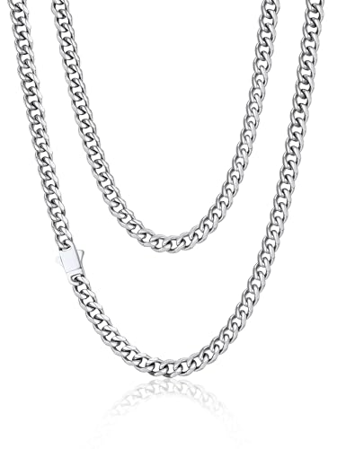 PROSTEEL 6mm Chaine Cubaine Homme Acier Inoxydable 51cm, Collier Chaine Homme Acier Maillon Cubain Ras de Cou, Chainette Argent Collier pour Pendentif