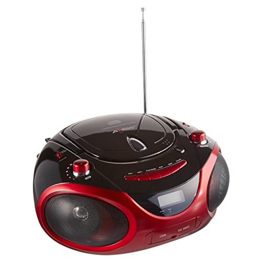 AXESS PB2703 Portable MP3/CD Boombox with AM/FM Stereo, USB, SD, MMC and AUX Inputs (Red)