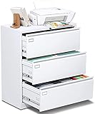 3 Drawer Lateral File Cabinet White, Metal Lateral Filing Cabinet with 6 Adjustable Hanging Bars, Greenvelly Lockable Home Office Cabinet with 2 Keys for Legal and Letter Size （Steel Fame）