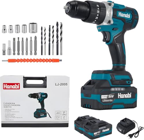 Hanabi Furadeira Parafusadeira Brushless Impacto Eletrica 2 Bateria 21V