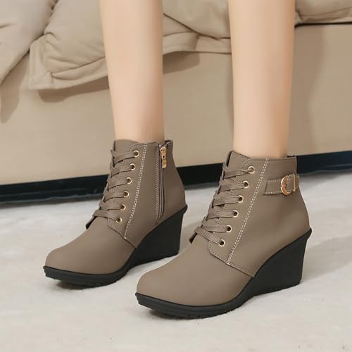 Bottines d'hiver compensées pour femme à lacets et doublure chaude