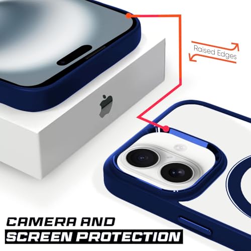 Image of amazon basics Mobile Cover | Compatible with MagSafe | Electroplated Metal Ring | Camera Protection | Raised Edges | PC TPU Hybrid Clear Case | Transparent Bumper Case for Apple iPhone 16 (Blue)