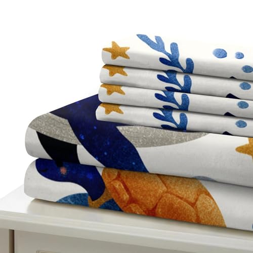 Housse de couette 135x200 animaux marins en microfibre douce