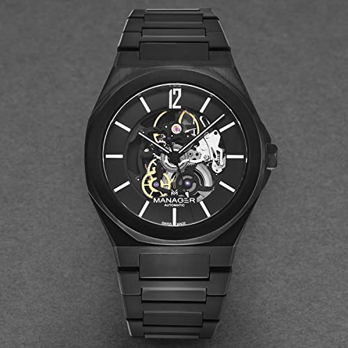 Manager Men's 'Open Mind' Black Dial Black Stainless Steel Bracelet Automatic Watch MAN-RO-09-NM4