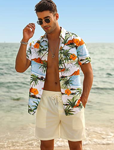 Eishopeer Men's Flower Shirt Short 2 Piece Hawaiian Sets Casual Button Down Floral Tracksuit Beach Outfit Palm Tree 3X-Large #TOP1
