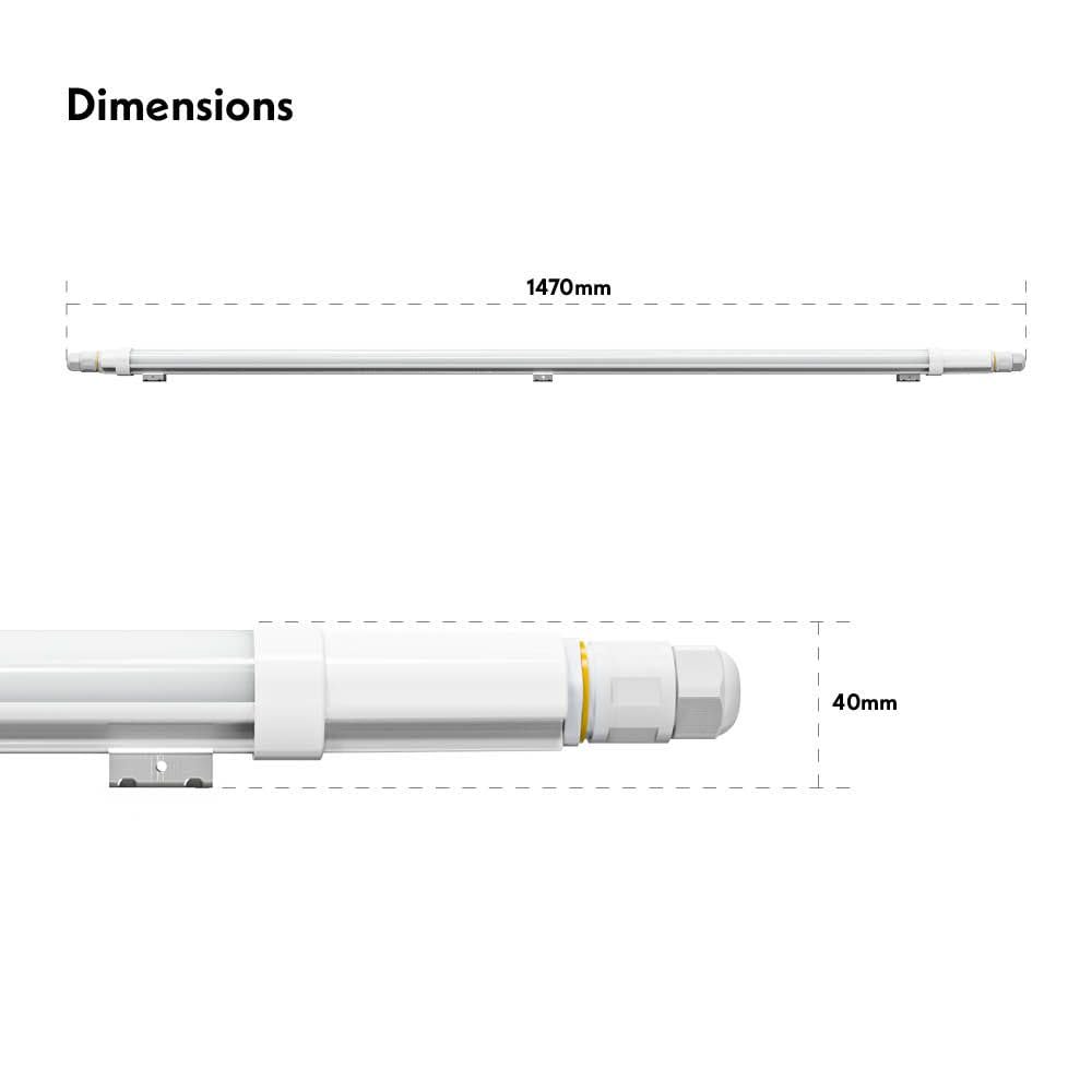 HOFTRONIC Lot de 4 réglettes LED 150 cm intérieur/extérieur - 48 W, 6 720 lumens - blanc lumière du jour 6 500 K - connectables jusqu’à 8 unités - sans scintillement - LED intégrées - R-Series Pro