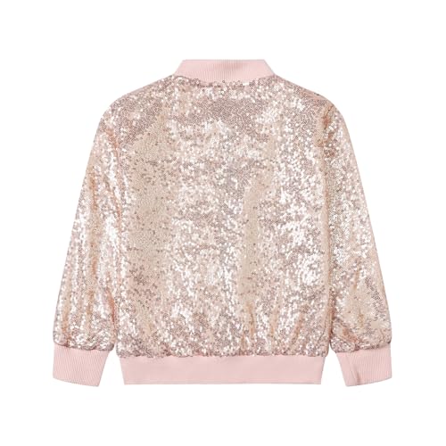 Cromoncent Girl's Sequin Baseball Jacket Casual Long Sleeve Front Zip Bomber Jackets, 2-8 Years2