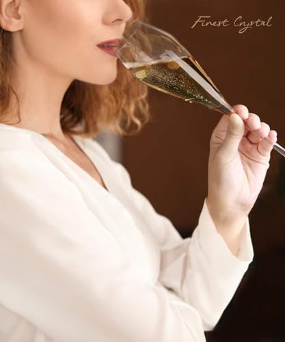 Oja Y03 Champagne Flutes Glass Set Of 4,Hand Blown Crystal Wedding Flutes Glasses,Perfect thumb #2
