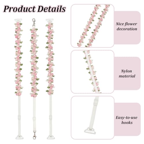 Image of FREEBLOSS 3 Pairs Decorative Bra Straps Adjustable Floral Bra Straps Replacement for Women Invisible Dress Strap for Strapless Dress Multicolor