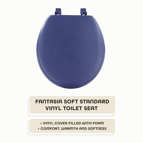 Soft Standard Vinyl Toilet Seat, Navy - 17 Inch Soft Vinyl Cover with Comfort Foam Cushioning - Fits All Standard Size Fixtures - Easy to Install Fantasia by Achim Home Decor - Image 2