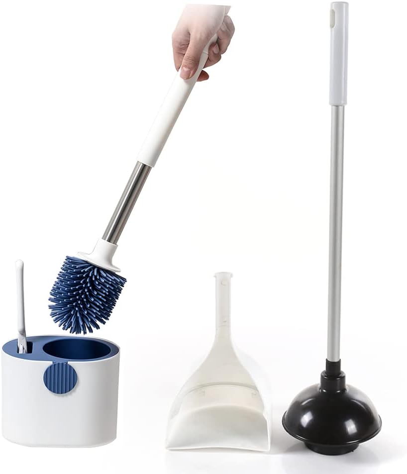 Qujianwei Toilet Plunger and Brush Set, Silicone Toilet Brush,Greater Suction, Toilet Bowl Brush and Plunger Set (Black)