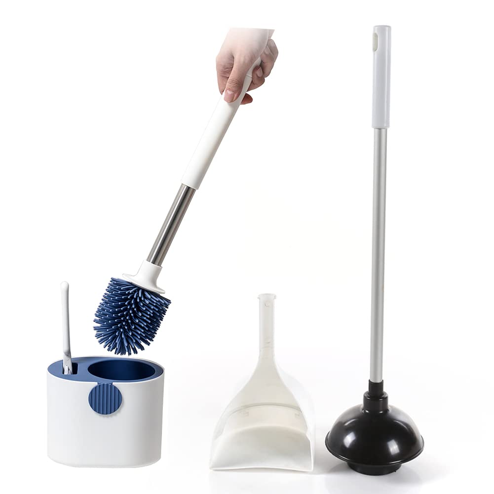 Qujianwei Toilet Plunger and Brush Set, Silicone Toilet Brush,Greater Suction, Toilet Bowl Brush and Plunger Set (Black)