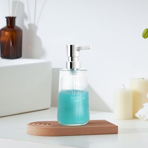 Image of Glass Soap Dispenser for Bathroom, 250ml /8.5oz Dish Soap Dispenser with Pump for Kitchen, Modern Minimalist Stripe Style Hand Soap Dispenser, Small Refillable Soap Dispenser (Clear 1pc)