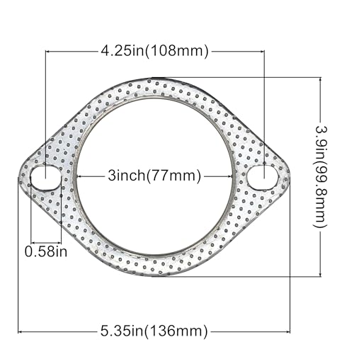 Image of 3 Inch 2 Bolt Exhaust Gasket for Muffler Flange Manifold High Temperature Graphite w /Fire Ring 77mm ID 2 Pcs