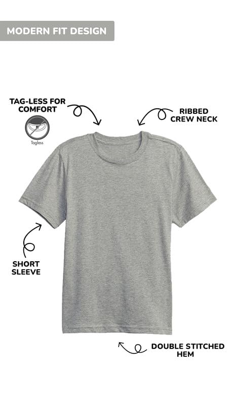 Galaxy by Harvic 3 Pack Boys Short Sleeve Crewneck Solid T-Shirt, Soft Cotton Blend with Ribbed Crew Neckline Tee4