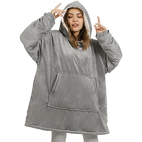 Winthome Lengthen Oversized Blanket Hoodie with Sherpa Lining Soft & Warm for Men Women Adults Teens (Gray/One Size) Cover