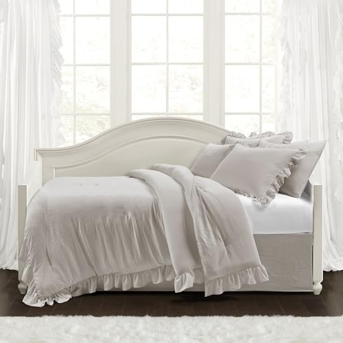 Image of Lush Decor Reyna Ruffle Daybed 6 Piece Set 68 inch W x 92 inch L, Blush - Pink Bedding Set - Daybed Comforter Set - Ruffled Bedding - Coquette Decor