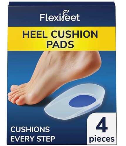 FLEXIFEET Gel Heel Pads Heel Cups for Plantar Fasciitis 4Pcs Silicone Heel Insoles for Spur & Achilles Tendonitis Pain Absorbing Support Cushion