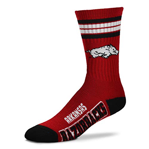 For Bare Feet NCAA 4 Stripe Deuce Crew Men Socks-Arkansas Razorbacks-Large(10-13)