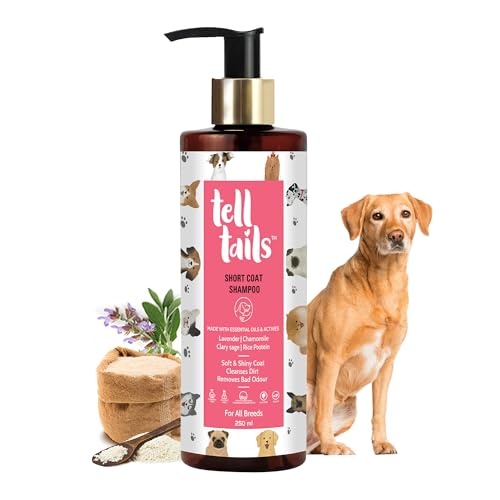 Image of Tell Tails Short Coat Dog Shampoo - 250ml - Cleanses, Nourishes & Deodorizes - Clary Sage, Lavender & Rice Protein - Hydrates & Strengthens Coat - for Short-Haired Dogs (Beagle, Bulldog, Boxer)