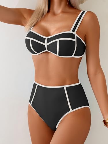 Eomenie Bikini Sets for Women Two Piece Swimsuits High Waisted Color Block Bathing Suits Tie Back Swimwear3