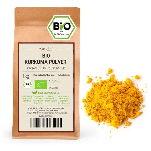 Kamelur BIO Kurkuma Pulver - 1kg - Curcuma Pulver Bio aus kontrolliert biologischem Anbau - reines Kurkumapulver ohne jegliche Zusätze in biologisch abbaubaerer Verpackung Cover