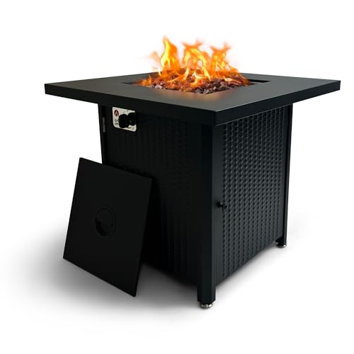 GasOne Propane Fire Pit – 28-inch Large Tabletop Fire Pit for Outdoor Use – 52,500 BTU Gas Fire Pit with Lava Rocks and Fire Pit Cover Lid – Stainless Steel Burner Head for Warmth and Ambiance - Black